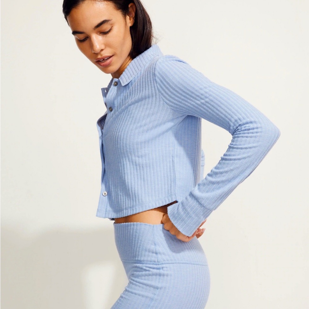 MWL Brushed Rib Cropped Cardigan Sweater in Periwinkle Size Small